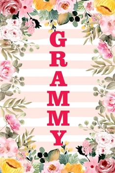 GRAMMY: Family Relationship Word Calling Notebook, Cute Blank Lined Journal, Fam Name Writing Note (Pink Flower Floral Stripe Style)