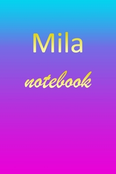 Mila: Blank Notebook | Wide Ruled Lined Paper Notepad | Writing Pad Practice Journal | Custom Personalized First Name Initial M Blue Purple Gold  | ... Homeschool & University Organizer Daybook
