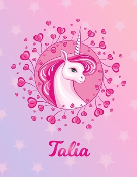 Paperback Talia: Unicorn Large Blank Primary Sketchbook Paper - Pink Purple Magical Horse Personalized Letter T Initial Custom First Na Book