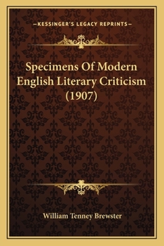 Paperback Specimens Of Modern English Literary Criticism (1907) Book