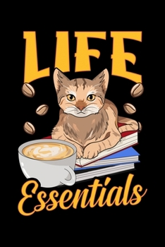 Life Essentials: Cute Life Essentials Are Coffee, Books, and Cats Blank Composition Notebook for Journaling & Writing (120 Lined Pages, 6" x 9")