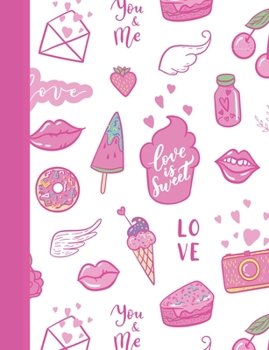 Love Is Sweet: Cute Pink Girly Ice Cream and Donuts Cover Wide Ruled Notepad Blank Lined Writing Journal Novelty Gift for School or Work