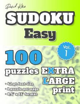 Paperback David Karn Sudoku - Easy Vol 1: 100 Puzzles, Extra Large Print, 42 pt font size, 1 puzzle per page [Large Print] Book