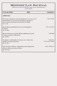 Paperback Midwest Law Journal: Volume XXIX, 2019, Number 1 Book