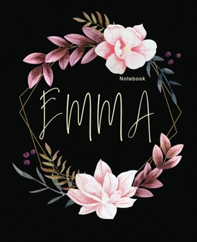 Emma Notebook: Composition College Ruled One Subject Daily Journal Notebook Black Small Girl Notepad Teen Stationary Bulk Elementary Cover Design with Flower Frame Black background (Lady Notebook)