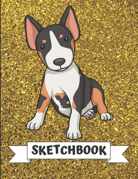 Sketchbook: Cute Black White Bull Terrier Puppy Dog Cover Design with Glitter Printed Notebook and Journal. Perfect Doodling, Sketching and Writing Book for Kids and Adult of All Ages.
