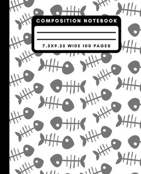 Composition Notebook: Cute Gray Fishbone Wide Ruled Notebook Lined School Journal 100 Pages 7.5 x 9.25