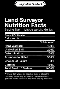 Paperback Composition Notebook: Land Surveyor Nutrition Facts Job Funny Journal/Notebook Blank Lined Ruled 6x9 100 Pages Book