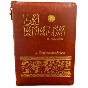 Biblia Latinoamérica de Letra Grande - Edición de Lujo : Ahora con Cierre, Cruz Metálica, índice y Encuadernación Marrón en Cuero Sintético