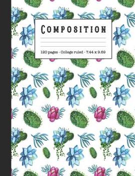 Composition: Wide ruled education composition notebook for school and college students and teachers - White green, turquoise and purple floral contemporary graphic cover art design