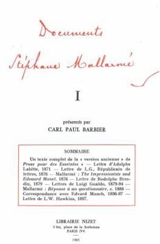 Paperback Documents Stephane Mallarme I [French] Book
