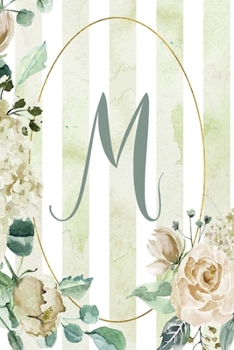 Paperback Notebook 6"x9", Letter M, Green Stripe Floral Design Book