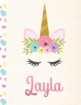 Paperback Layla: Personalized Unicorn Primary Handwriting Notebook For Girls With Pink Name - Dotted Midline Handwriting Practice Paper Book