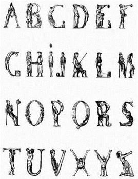 Paperback Storybook Drawing And Writing Paper Notebook: Human Alphabet Art cover Book