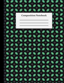 Paperback Composition Notebook: Wide Ruled - 8.5 x 11 Inches - 100 Pages - Black and Green Pattern Book