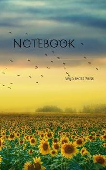 Paperback Notebook: Landscape Sunflowers Sky Clouds Sunset Yellow Rainbow Magnet Train Step Watch Clip Tie Book