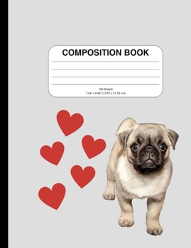 Paperback Composition Book: Pug Design, Wide Ruled Book