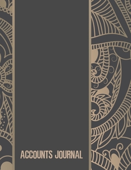 Accounts Journal: Account journal, space for tracking of cash or check payments, features columns for description, reference, and debit or credit, gold and brown.