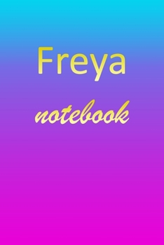 Freya: Blank Notebook | Wide Ruled Lined Paper Notepad | Writing Pad Practice Journal | Custom Personalized First Name Initial F Blue Purple Gold  | ... Homeschool & University Organizer Daybook
