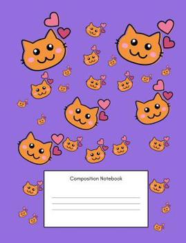 Composition Notebook: Maths Notebook For Elementary School Kids, (7.44x9.69 Inches, 100 Pages, 4x4 Graph Quad,Squared Grid Paper), 2nd, 3rd, 4th, 5th, 6th, Grade, Girls and Boys, Purple Cats Design