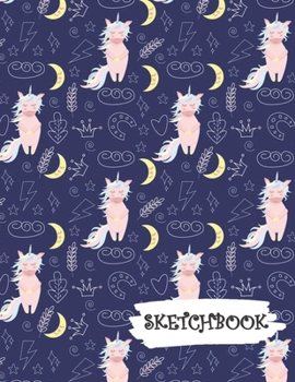 Sketchbook: Nighttime Pink Unicorn with Blue Background Fun Framed Drawing Paper Notebook