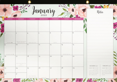 Hardcover 2022 Floral Desk Calendar Pad (12-Month Calendar with Bonus Stickers) Book