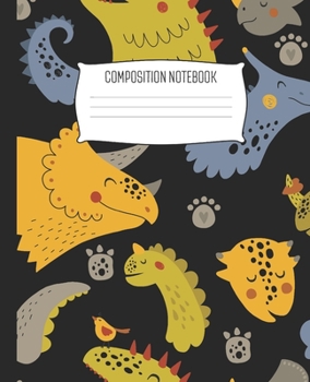 Composition Notebook: Cute Dinosaur Pattern Wide Ruled Notebook Lined School Journal | 100 Pages | 7.5" x 9.25" | Children Kids Girls Teens Women | Perfect For School