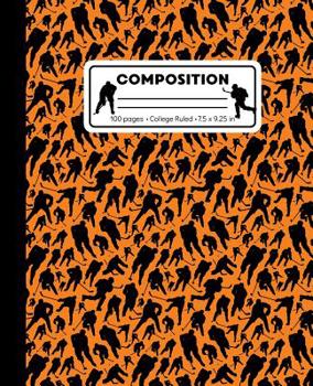 Composition: College Ruled Writing Notebook, Orange Ice Hockey Pattern Marbled Blank Lined Book