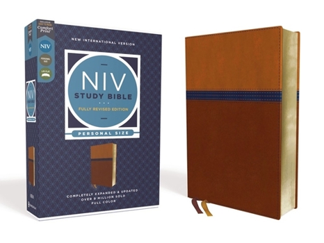 Imitation Leather NIV Study Bible, Fully Revised Edition, Personal Size, Leathersoft, Brown/Blue, Red Letter, Comfort Print Book