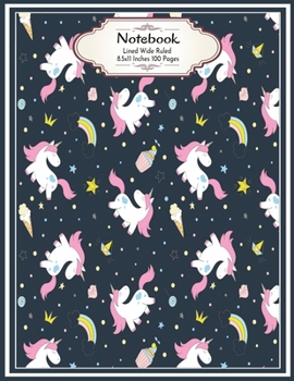 Unicorns stars: Lined Wide Ruled Noutebook 8.5x11 Inches 100 Pages Lovely Xmas Gift Idea for Unicorns Lovers