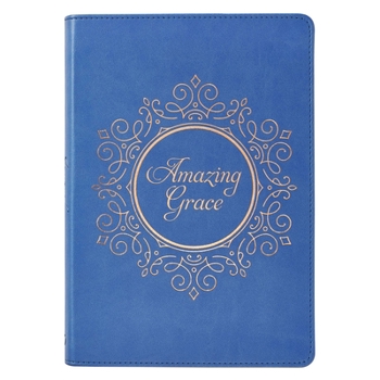 Amazing Grace Blue Faux Leather Journal Inspirational Notebook w/Ribbon Marker, 336 Lined Pages, 6 x 8.5 Inches