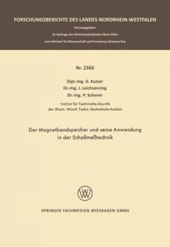 Paperback Der Magnetbandspeicher Und Seine Anwendung in Der Schallmeßtechnik [German] Book