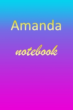 Amanda: Blank Notebook | Wide Ruled Lined Paper Notepad | Writing Pad Practice Journal | Custom Personalized First Name Initial A Blue Purple Gold  | ... Homeschool & University Organizer Daybook