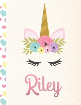 Paperback Riley: Personalized Unicorn Primary Handwriting Notebook For Girls With Pink Name - Dotted Midline Handwriting Practice Paper Book