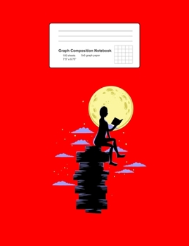 Graph Composition Notebook: Math, Physics, Science Exercise Book - Girl Reading Full Moon Retro Nerd Bookworm Book Lover Gift - Red 5x5 Graph Paper - Back To School Gift For Kids, Teens, Boys, Girls -