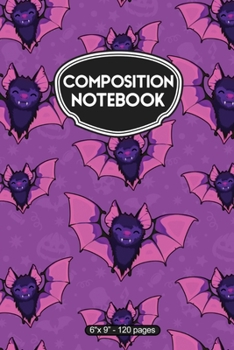 Composition Notebook: Cute Purple Bats Halloween Notebook for Kids 6" X 9" College Ruled - 120 Pages