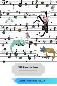 Music Animal Theme Wide Ruled Line Paper