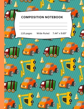 Paperback Composition Notebook: Orange and Green Trucks Wide ruled Notebook (7.44" x 9.69") Book