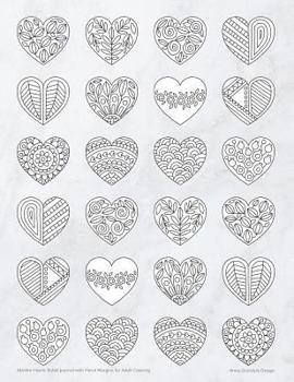 Marble Hearts Bullet Journal with Floral Margins for Adult Coloring