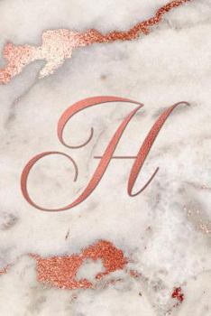 H: Letter H Journal, Rose Gold on Rose Gold Marble, Personalized Notebook Monogram Initial, 6 x 9