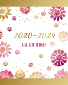 Paperback Five Year Planner 2020 2024: Watercolor Floral Design - 5 Year Calendar 8x10 in - 60 Months from Jan 2020 to Dec 2024 - 5 Year Monthly Business Pla Book
