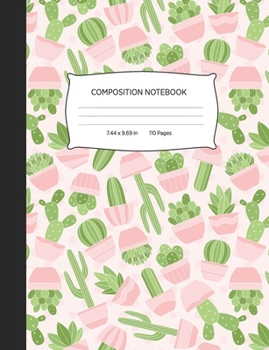 Paperback Composition Notebook: Pink Potted Cactus Pattern Blank Lined Wide Ruled Notebook Journal Book