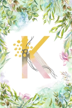 K: Letter K Initial Personalized Monogram Notebook - Pink Green Blue Watercolor Flower on White College Ruled Notebook, W