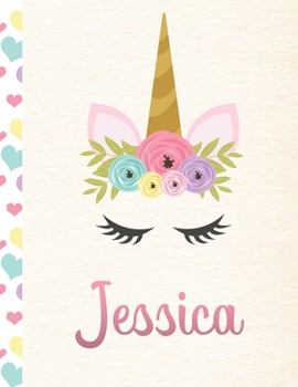 Paperback Jessica: Personalized Unicorn Dot Grid Bullet Journal/Notebook For Girls With Pink Name - 8.5x11 110 Pages Dotted Journal Diary Book