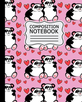 Paperback Composition Notebook: Cute Panda Bear Pattern Panda Friends for Kids Pink Background - 7.5" X 9.25 - 110 Pages Book