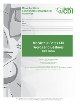 Paperback Macarthur-Bates Communicative Development Inventories (CDI) Words and Gestures Forms: 8-18 Months Book