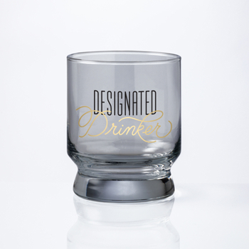 Brass Monkey Designated Drinker Lowball Glass, 13 oz . – Elegant and Refined Drinking Glass with Metallic Gold Artwork – Includes 1 Whiskey Glass Packaged in a Giftable Box