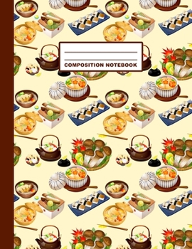 Paperback Composition Notebook: Sushi Pattern Cover Design - College Ruled - 120 Blank Lined Pages - 8.5" X 11" - Matte Finished Soft Cover Book