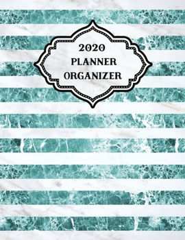 2020 Weekly Monthly Planner Stripes Green White Marble: January to December Calendar