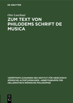 Hardcover Zum Text Von Philodems Schrift de Musica [German] Book